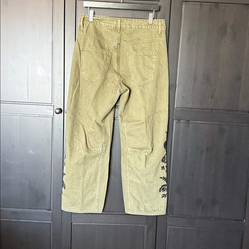 DRIFTWOOD Jeans Pants Barbara Barrel 100% Cotton Green Embroidery  size 27 - Picture 4 of 7